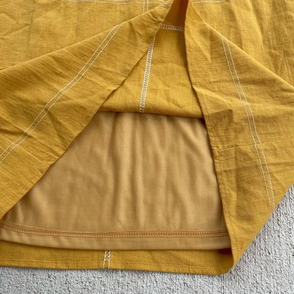 THML boho Mustard Yellow Sleeveless Linen Mini Dress XS V-Neck Lined - Picture 3 of 5